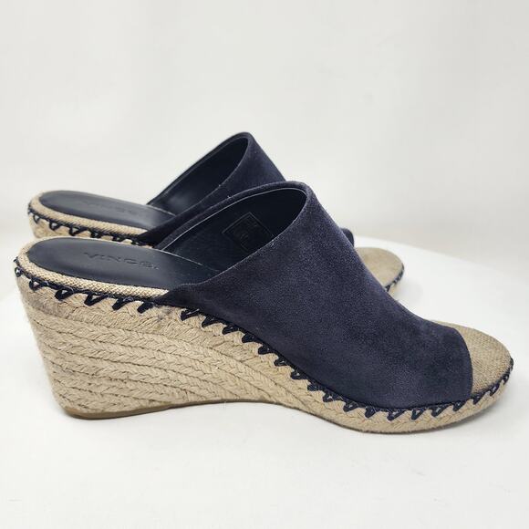 Vince Sutherland Espadrille Wedge Women 9M Navy Blue Suede Toe Strap Slip-on - Picture 9 of 12